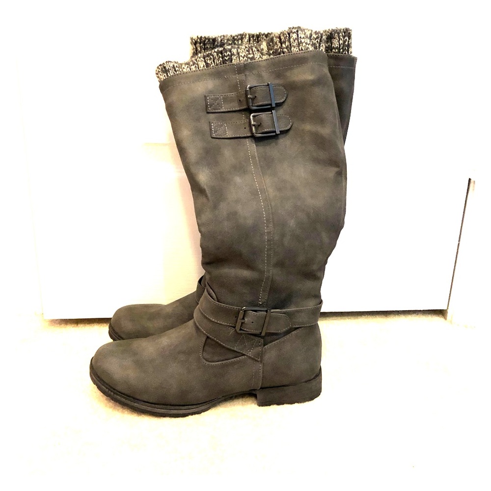 Grey JustFab Sweater Cuff Boots